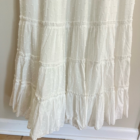 Betsey Johnson White Maxi Dress SZ M Swiss Dot Smocked Waist Boho Ruffle Cottage - Picture 7 of 11